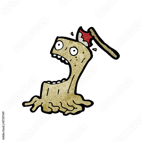 cartoon axe in screaming tree stump
