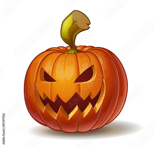 Cartoon vector illustration of a Jack-O-Lantern pumpkin curved in a scary expression, isolated on white. Neatly organized and easy to edit EPS-10