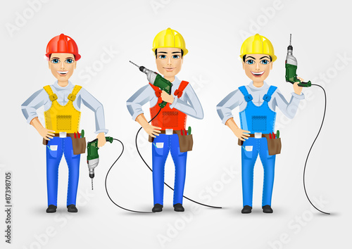 set of three technical, electrician or mechanic