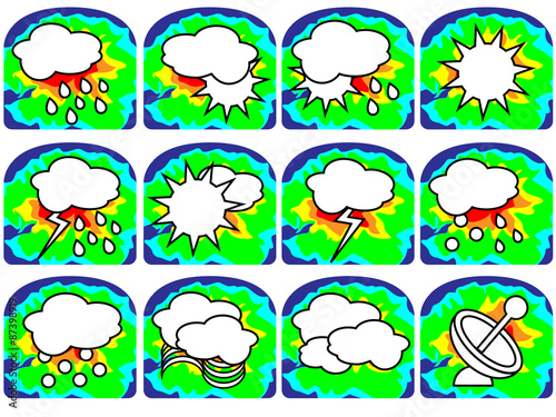 Weather icons - sun with clouds, rain, snow, fog, etc.