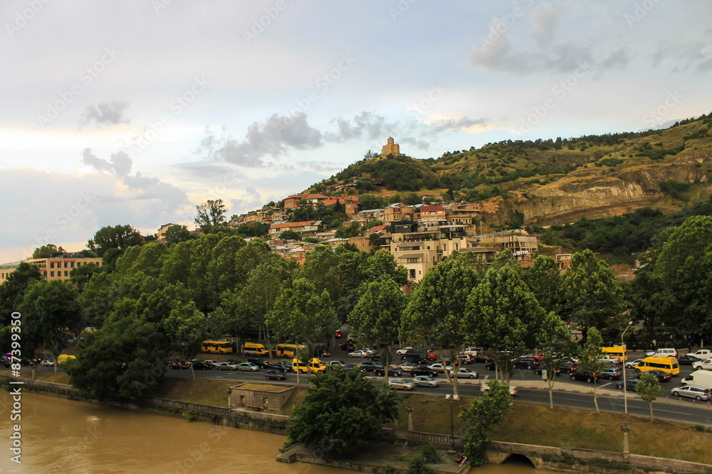 Tbilisi panorama, view from Avlabar to tower and church