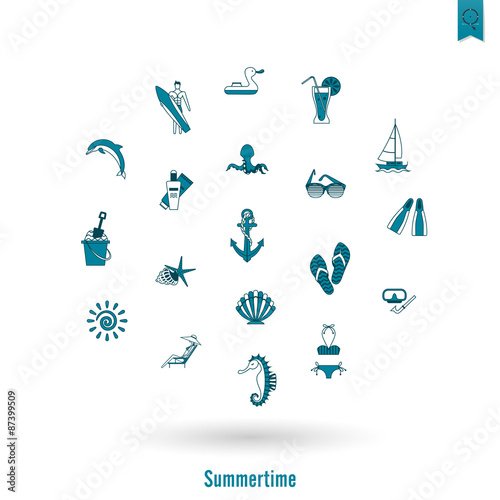 Summer and Beach Simple Flat Icons