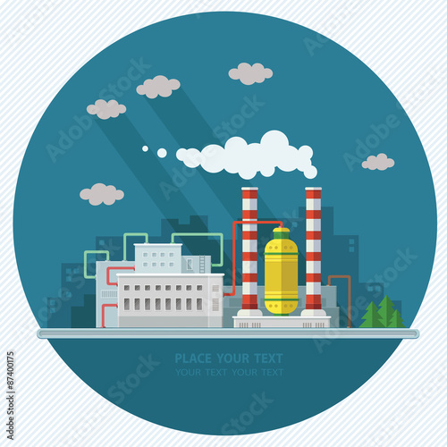 Ecology Concept - industry factory. Flat style vector illustrati
