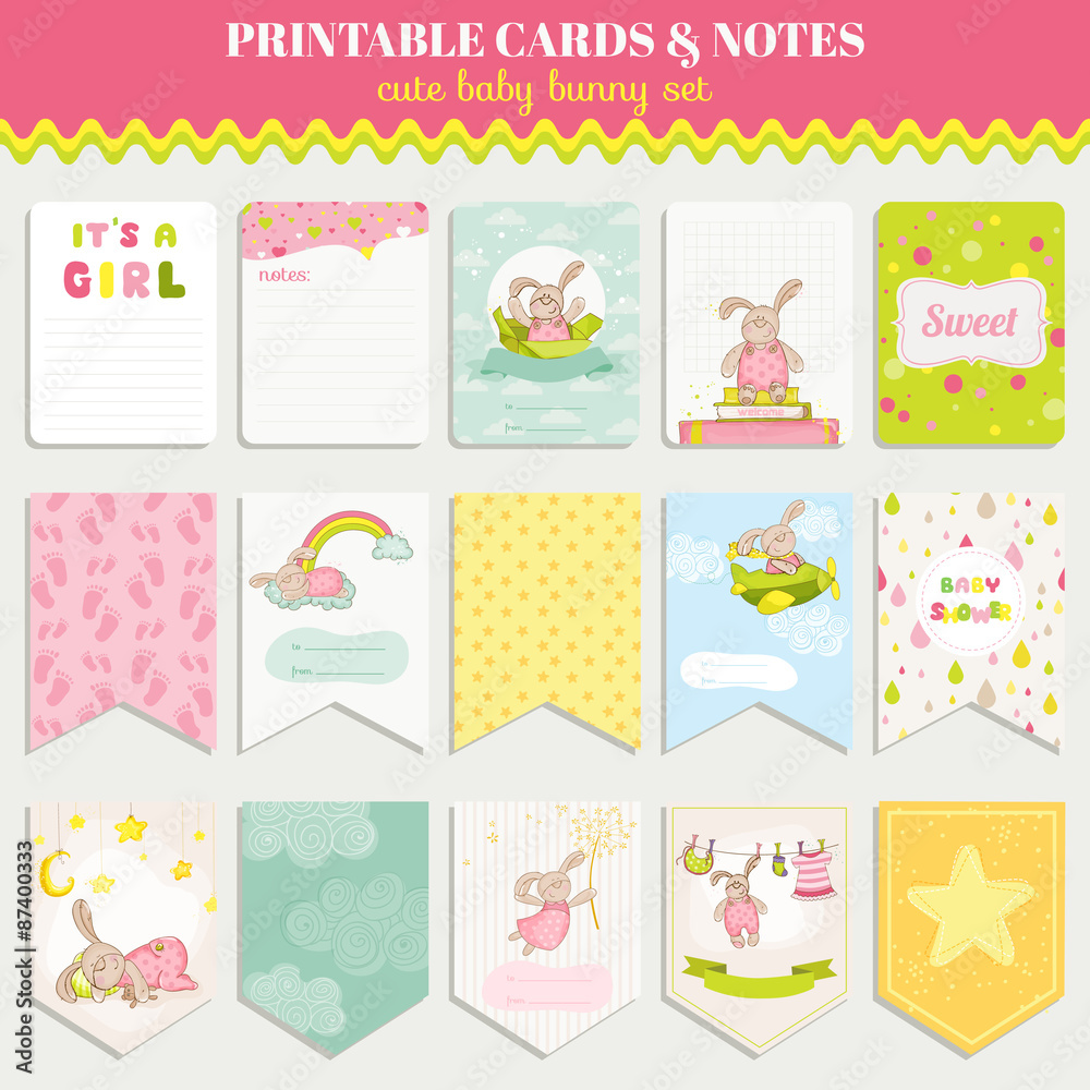 Baby Bunny Card Set - for birthday, baby shower, party, design 