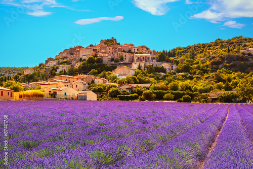 Simiane la Rotonde village and lavender. Provence, France photo