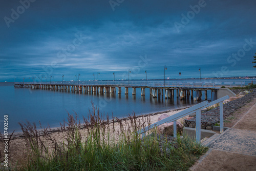 Gdynia Orlowo pier. Vintage photo of Baltic sea shore seascape. © R_Szatkowski