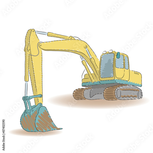 Excavator isolated on white background, vector illustration