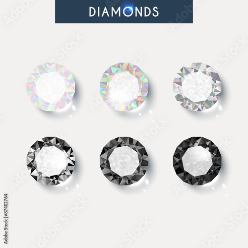 Set realistic diamond with reflex, glare and shadow