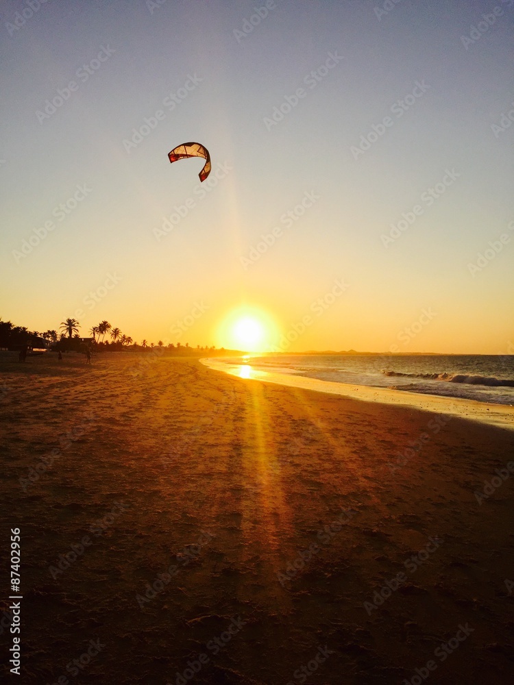 Kitesurf in sunset light 