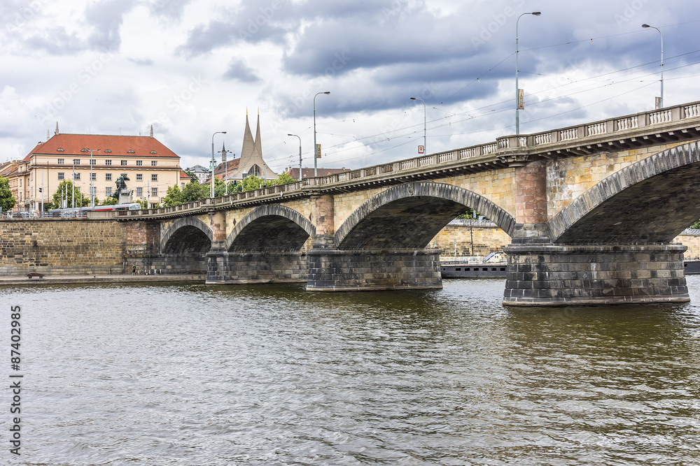 Prague embankment and Vltava River. Prague, Czech Republic.