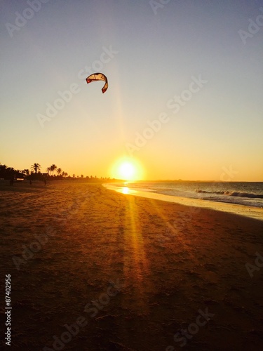 Kitesurf in sunset light 