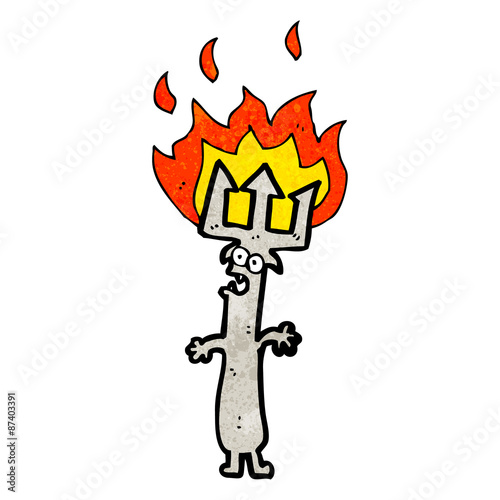 cartoon flaming fork