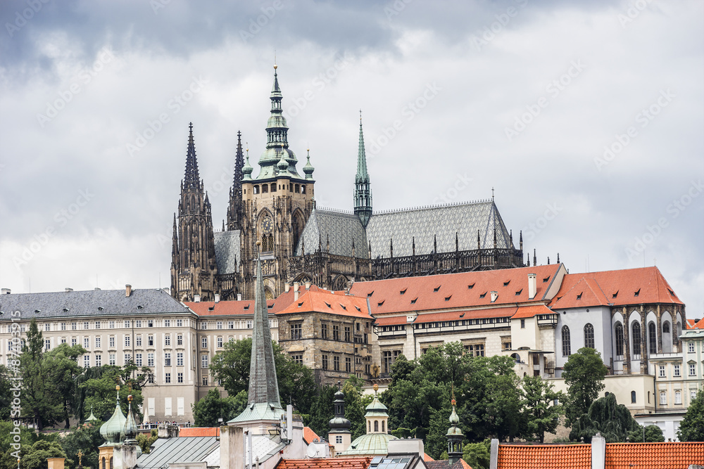Castle, Cathedral St. Vitus from Vltava River. Prague, Czech Rep