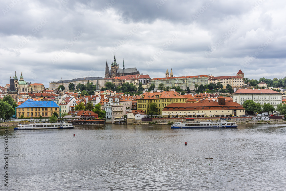 Castle, Cathedral St. Vitus from Vltava River. Prague, Czech Rep
