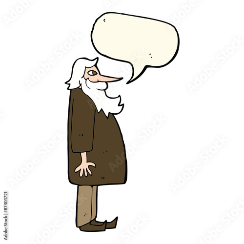 cartoon bearded old man with speech bubble