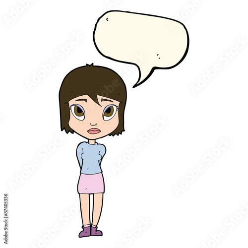 cartoon shy girl with speech bubble