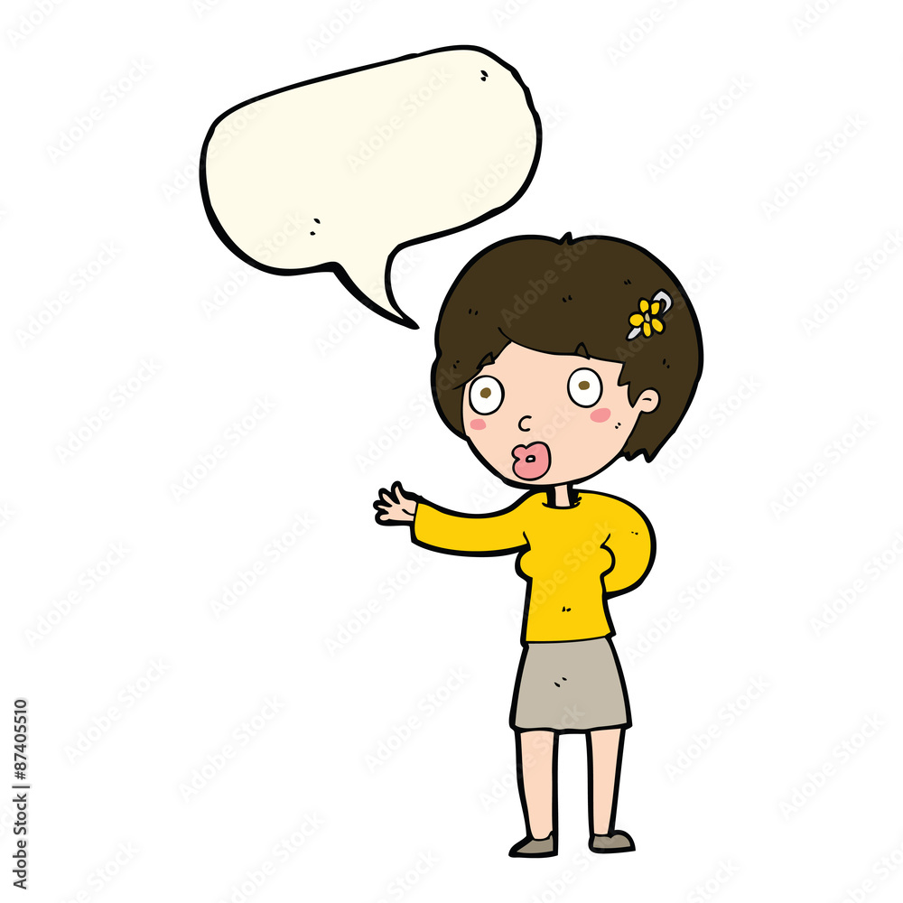 cartoon waving woman with speech bubble cartoon waving woman with speech bubble