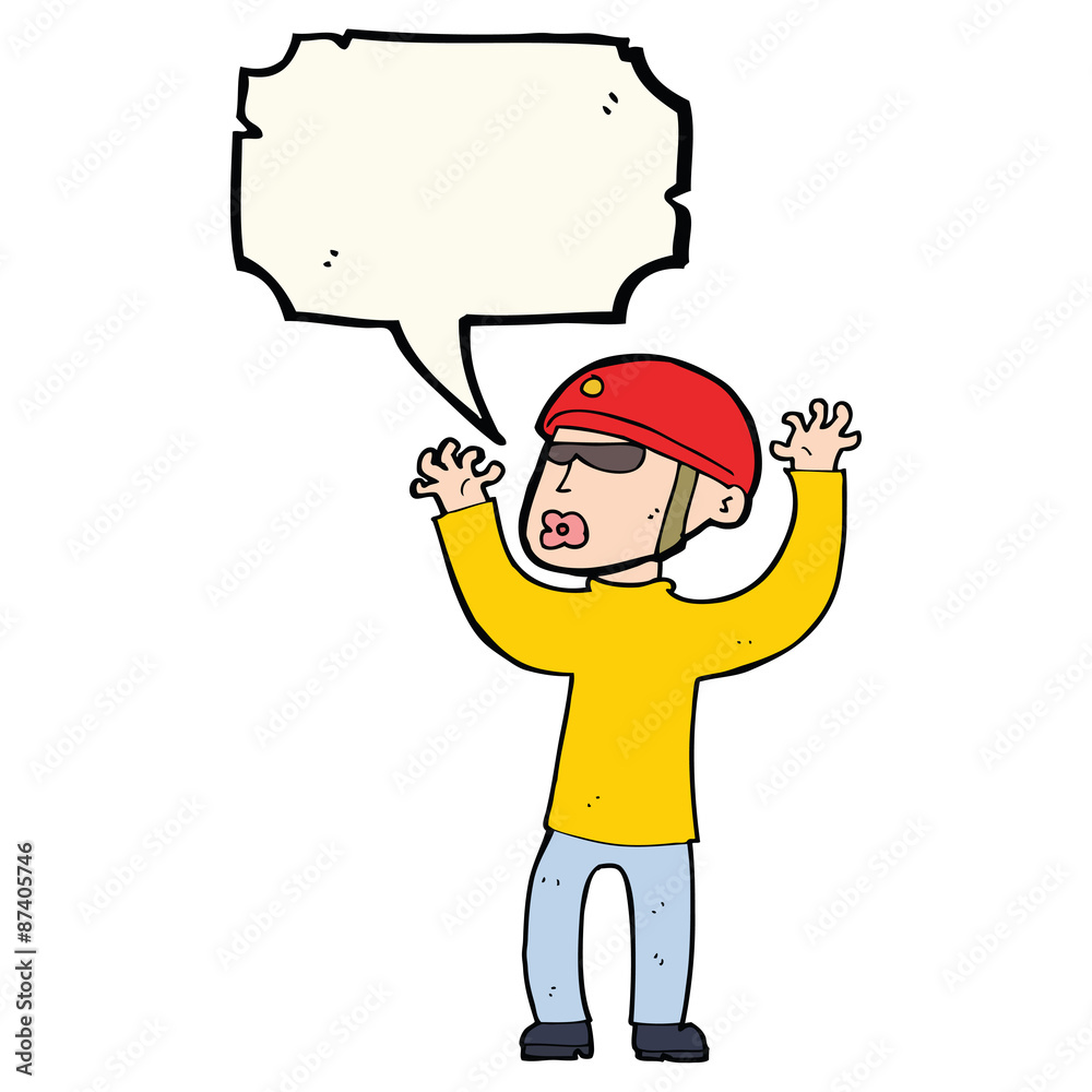 cartoon security man panicking with speech bubble cartoon security man panicking with speech bubble