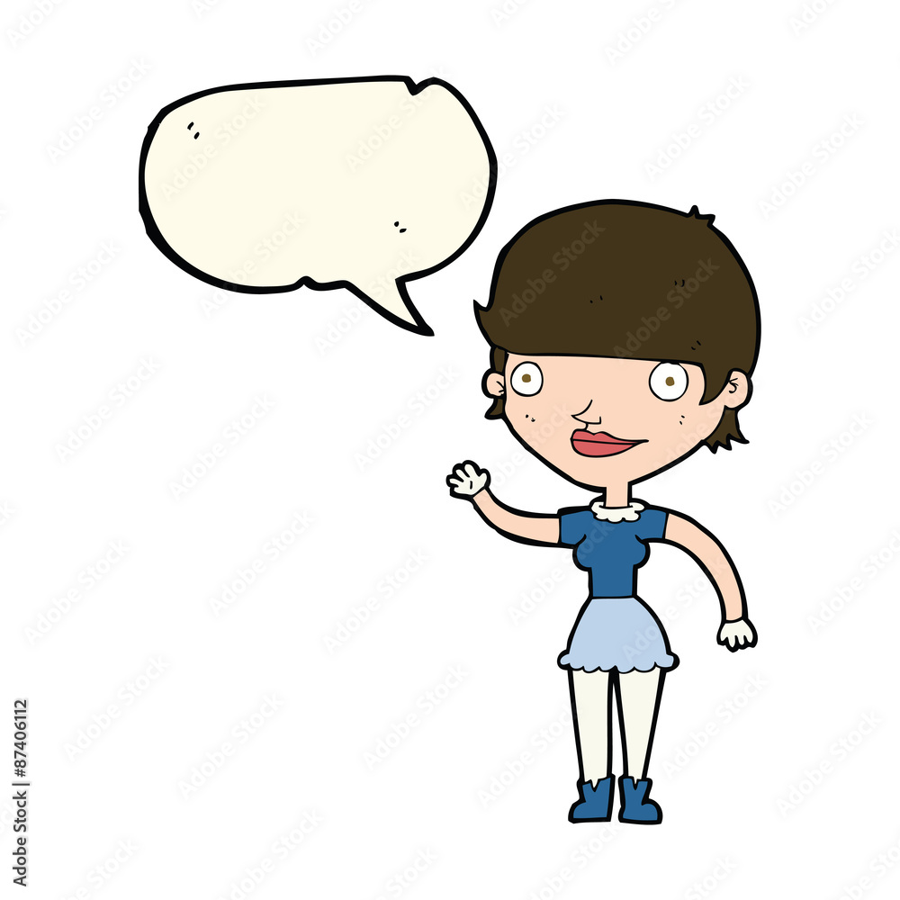 cartoon woman with idea with speech bubble cartoon woman with idea with speech bubble