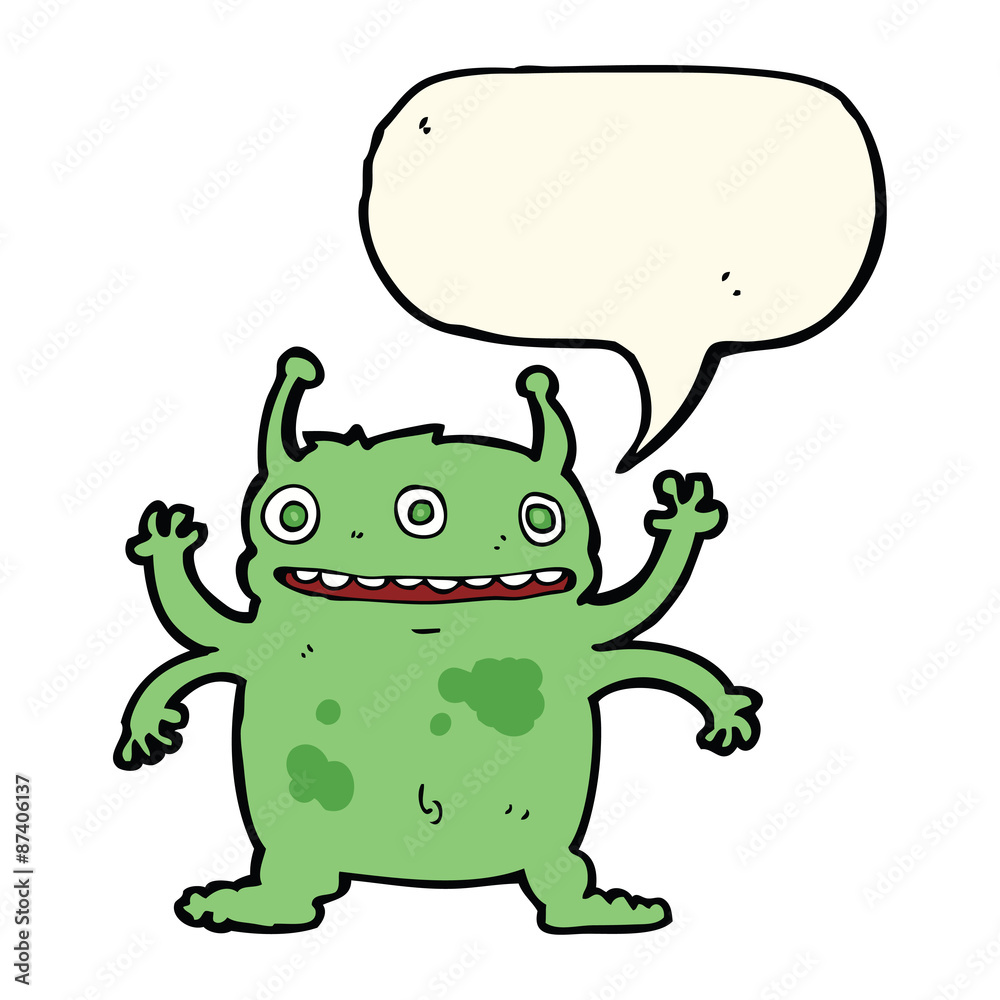 cartoon alien monster with speech bubble