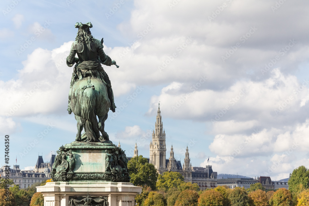 Bronze statue of Prince Eugene in front of the city hall in Vienna