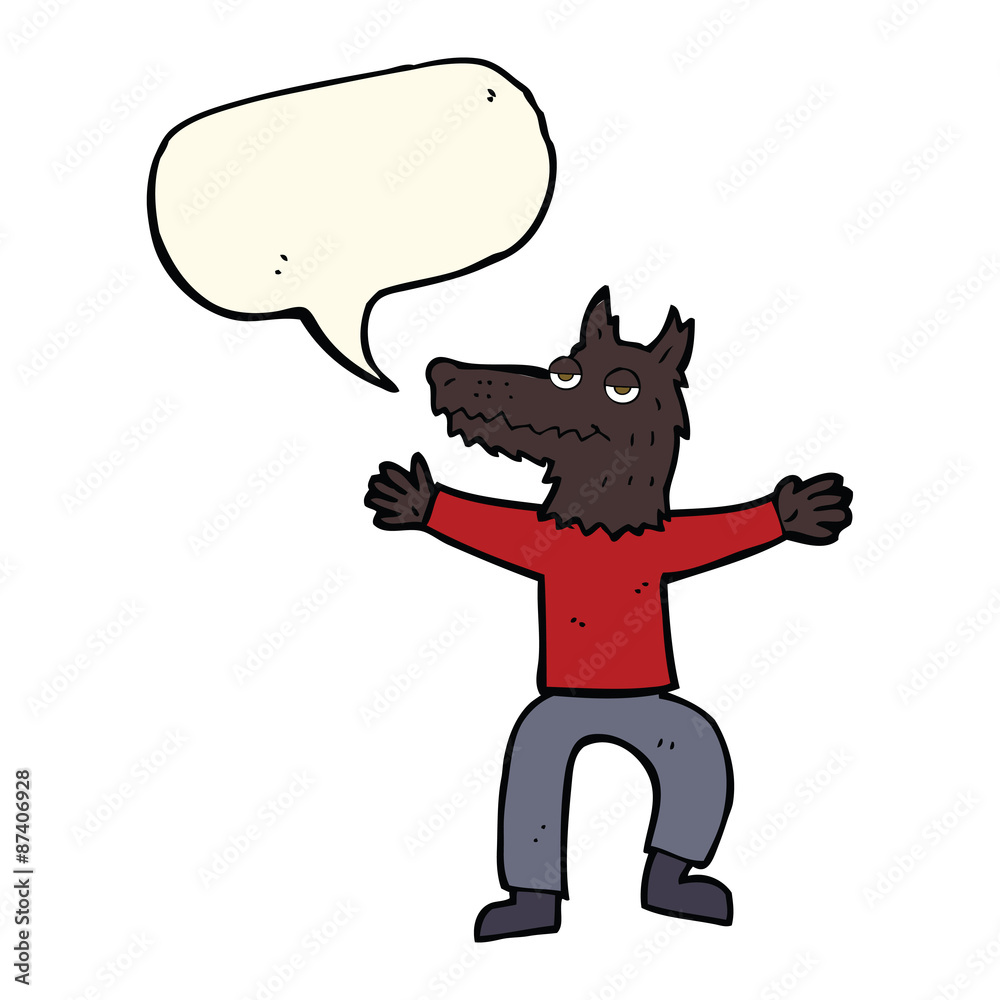 cartoon wolf man with speech bubble cartoon wolf man with speech bubble