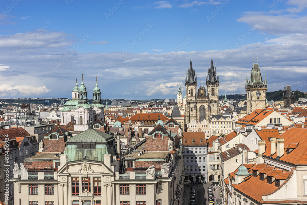 Obraz premium Aerial view: Traditional red roofed Houses in Prague. Czech Rep.