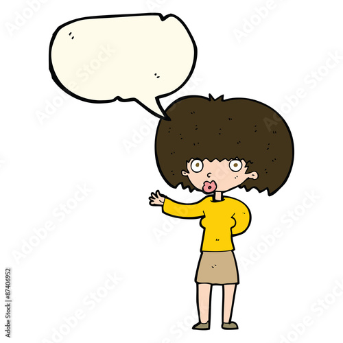 cartoon woman gesturing with speech bubble