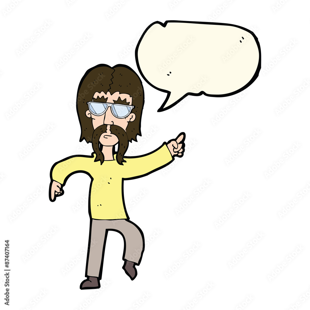 cartoon hippie man wearing glasses with speech bubble cartoon hippie man wearing glasses with speech bubble