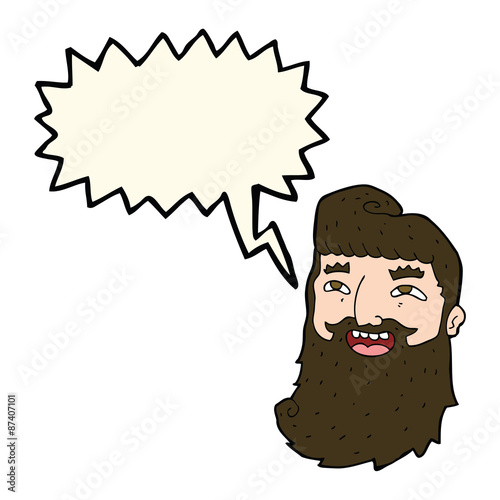 cartoon laughing bearded man with speech bubble