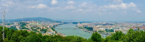 Canvas Print View over danube river in budapest during one sunny day at the end of july with buda castle on the left side of the picture