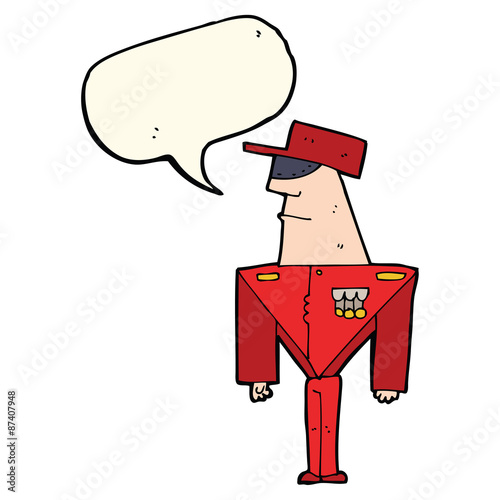 cartoon guard with speech bubble