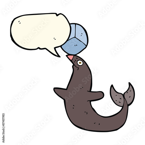 cartoon performing seal with speech bubble
