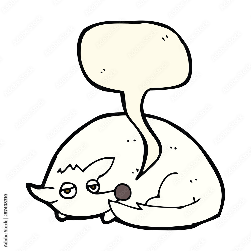 cartoon curled up dog with speech bubble cartoon curled up dog with speech bubble