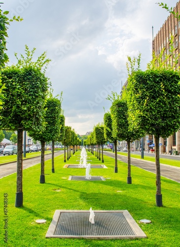 view over green belt stretching through the historical center of budapest on karoly boulevard. photo