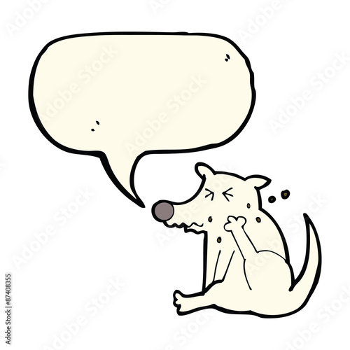 cartoon dog scratching with speech bubble