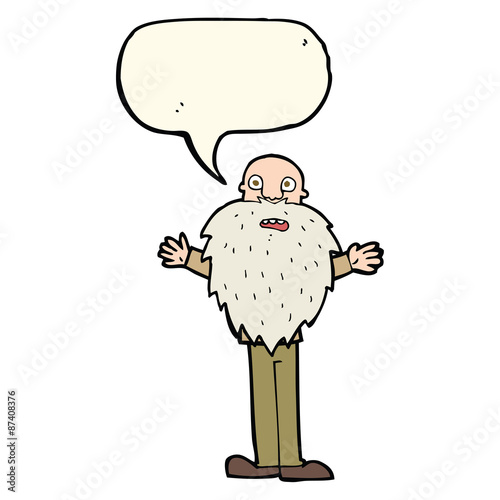 cartoon bearded old man with speech bubble