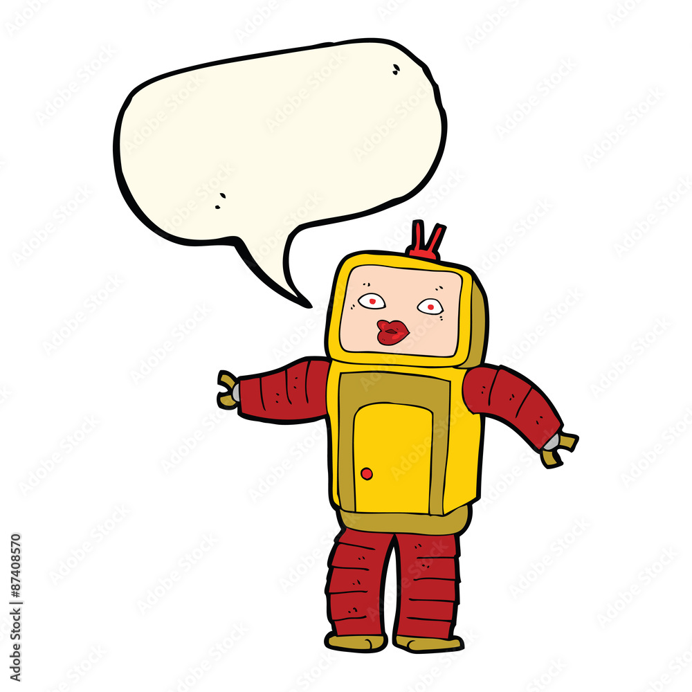Obraz premium funny cartoon robot with speech bubble