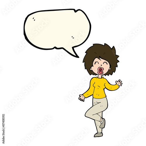 cartoon woman dancing with speech bubble