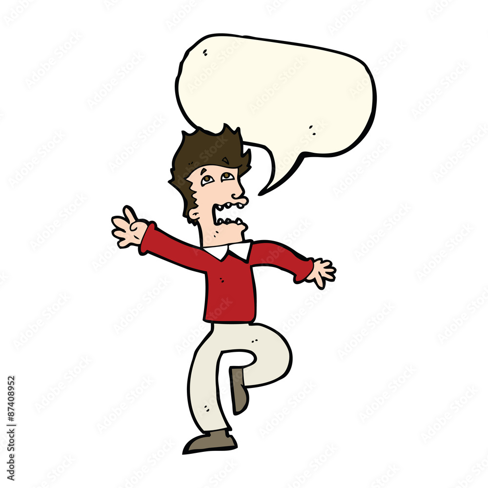 cartoon man panicking with speech bubble