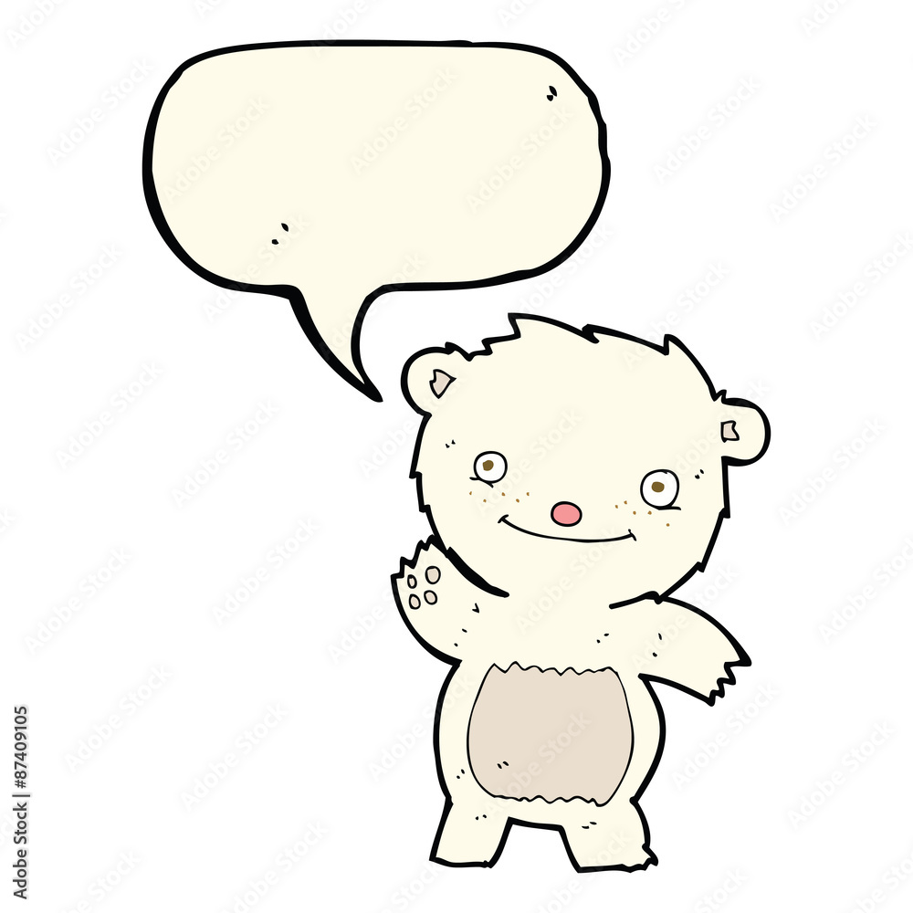 cartoon waving polar bear cub with speech bubble cartoon waving polar bear cub with speech bubble