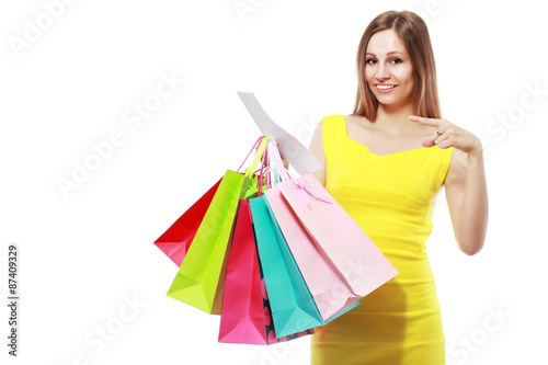 woman holding bags receipt