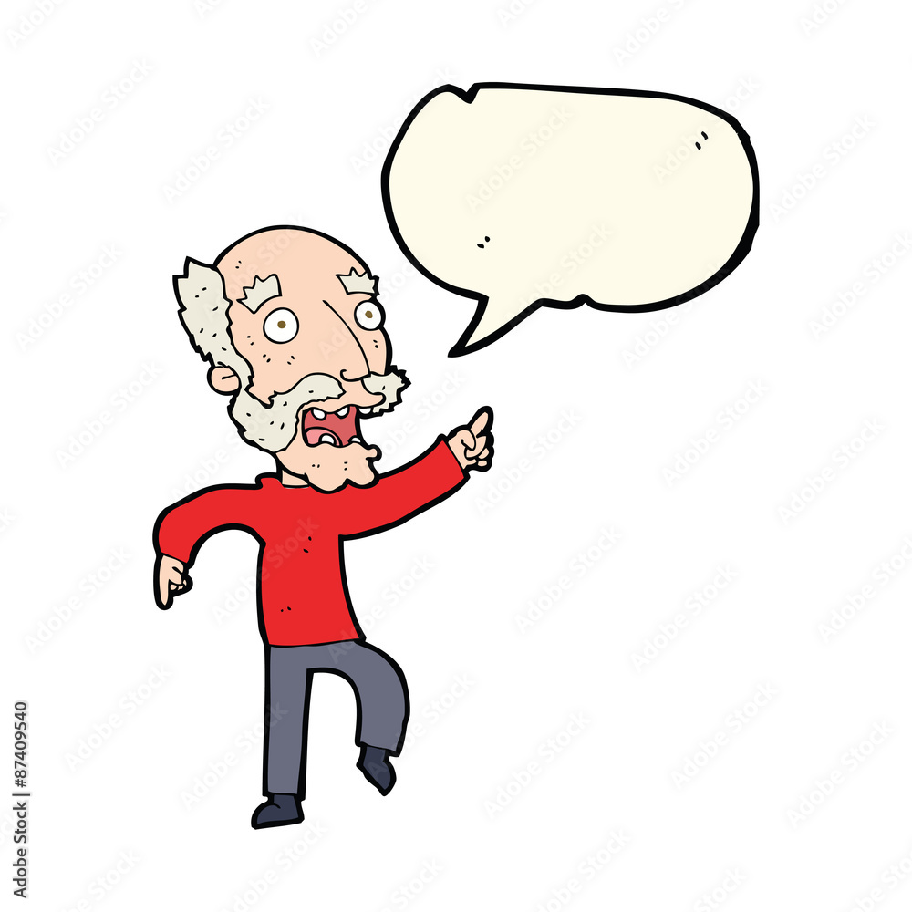 cartoon frightened old man with speech bubble cartoon frightened old man with speech bubble