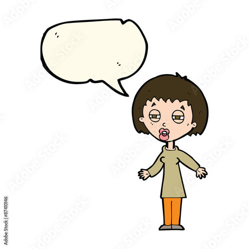 cartoon tired woman with speech bubble