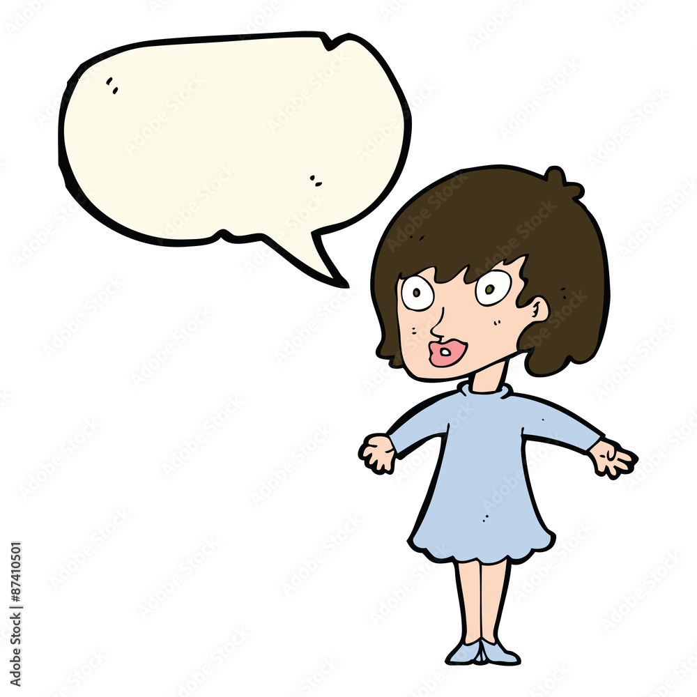 cartoon woman wearing dress with speech bubble cartoon woman wearing dress with speech bubble
