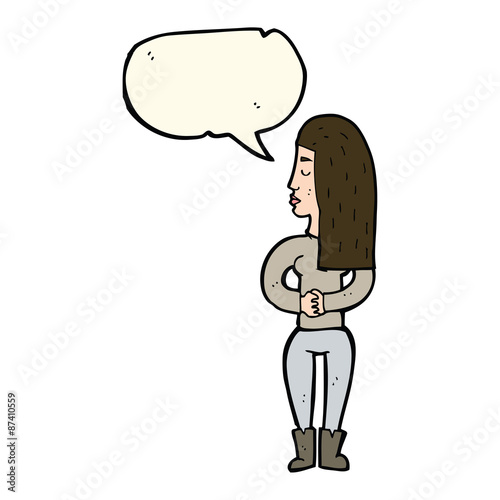 cartoon woman ignoring with speech bubble