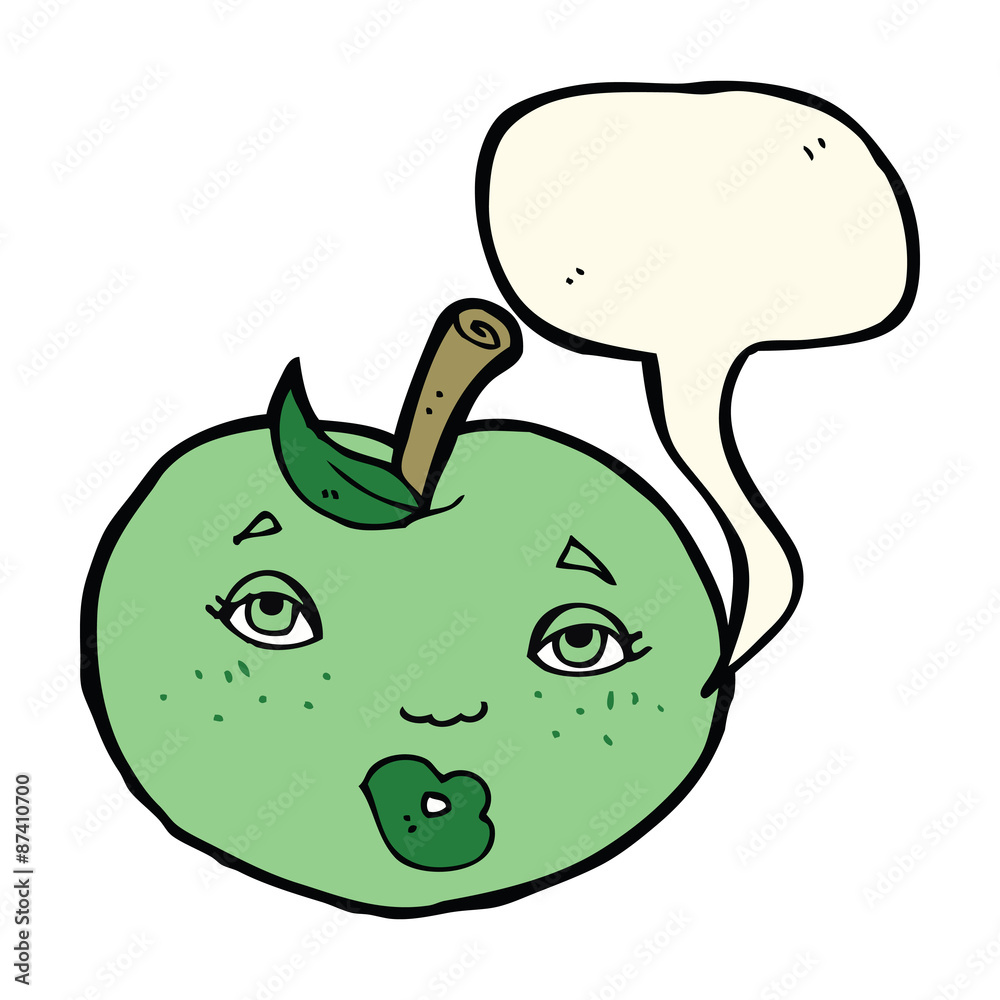 Naklejka premium cartoon apple with face with speech bubble