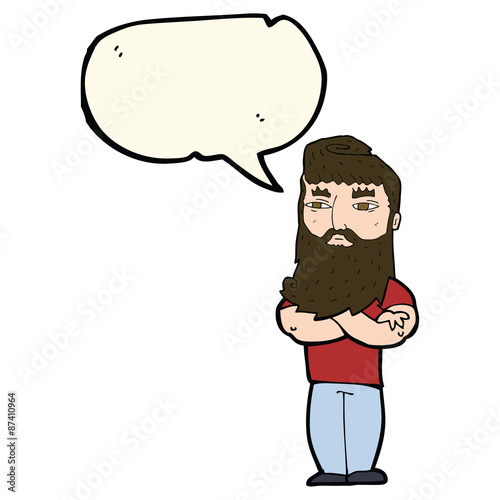 cartoon serious man with beard with speech bubble