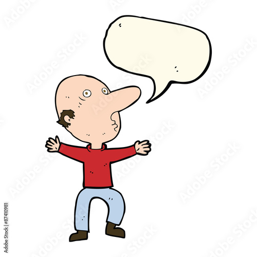 cartoon worried middle aged man with speech bubble