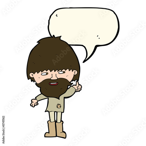 cartoon hippie man in wellington boots with speech bubble